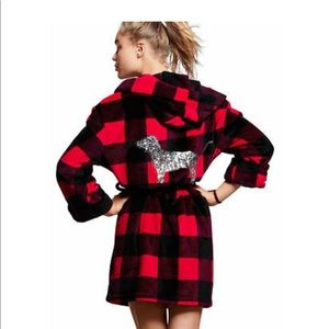 Victoria Secret Pink Flannel Bath Hoodie Robe